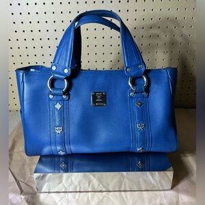 EUC MCM Royal Blue Leather Boston Handbag - Authentic
